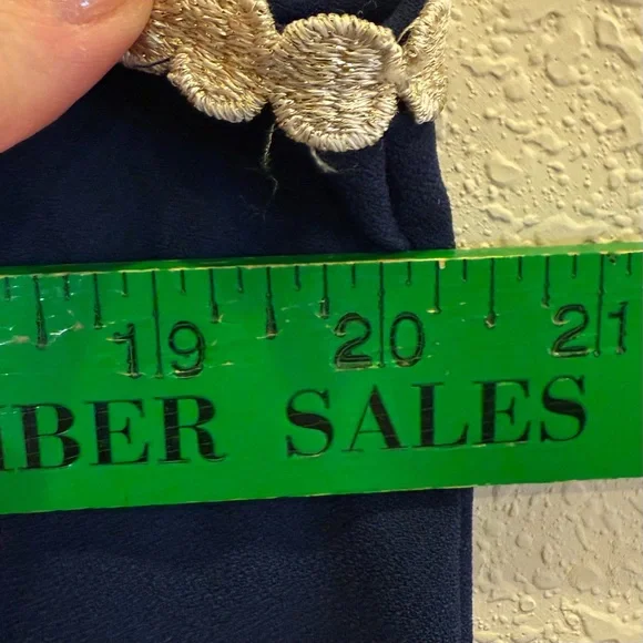 Women’s Lilly Pulitzer Nala Navy Mini Dress with Gold Lace Bib Brocade sz 14 - Picture 10 of 11